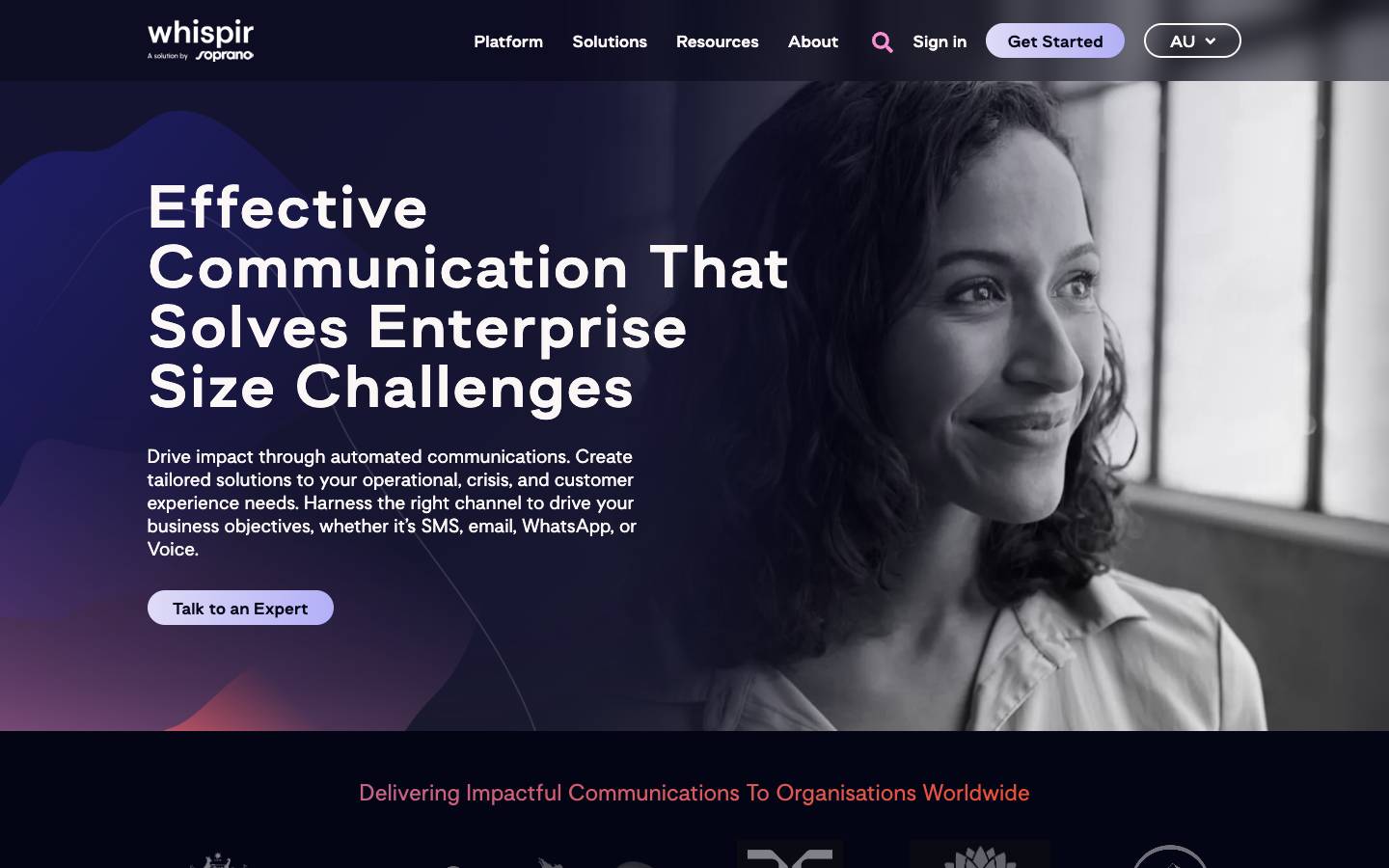 Whispir's homepage, as read on Oct 2, 2026
