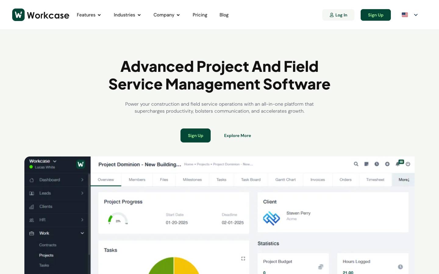 Workcase's homepage, as read on Oct 2, 2026
