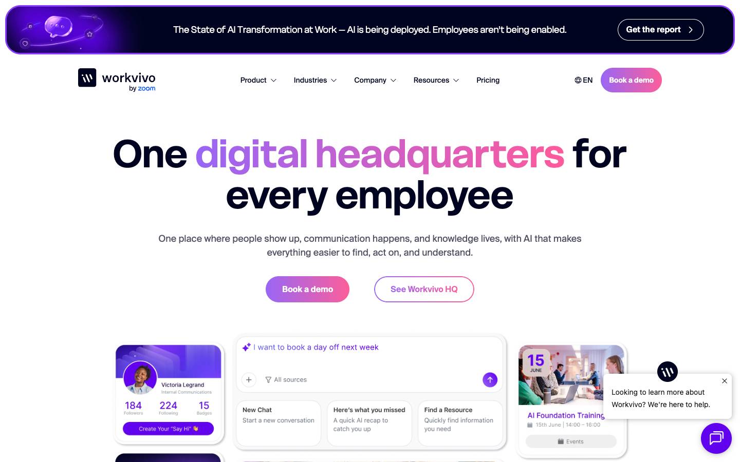 Workvivo's homepage, as read on Oct 2, 2026