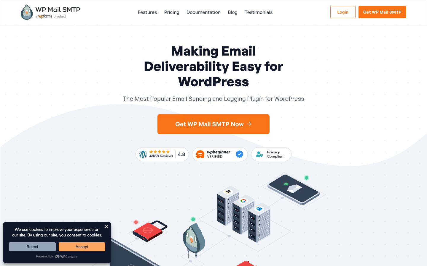 WP Mail SMTP's homepage, as read on Oct 2, 2026