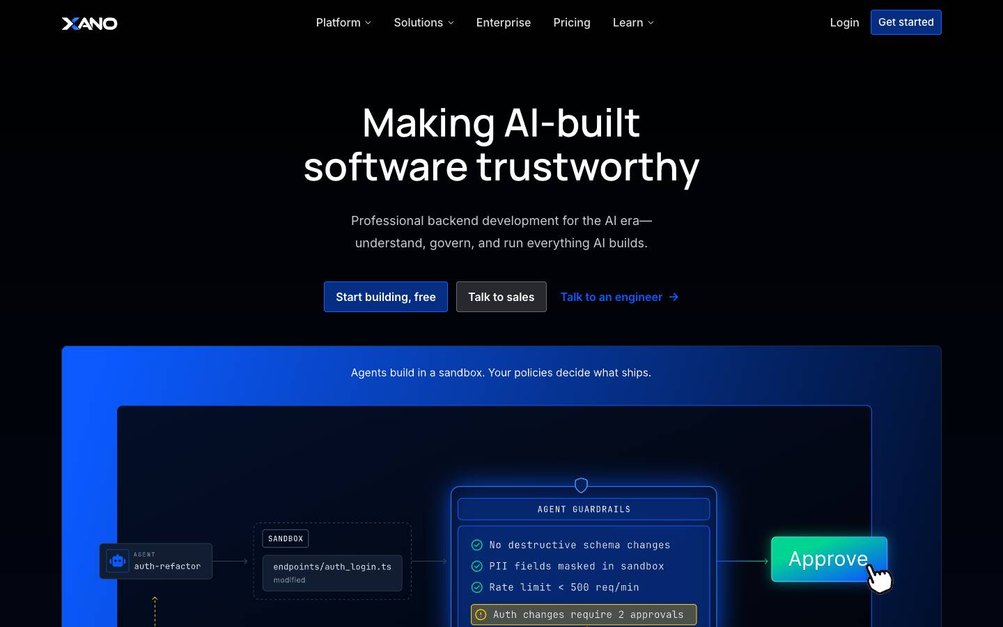Xano's homepage, as read on Oct 6, 2026