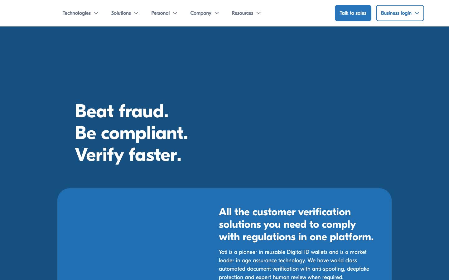 Yoti's homepage, as read on Oct 2, 2026