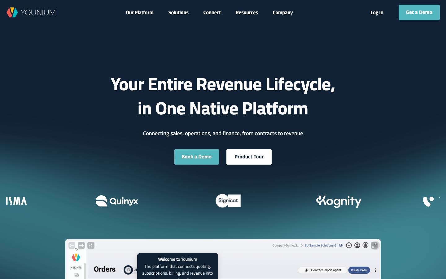Younium's homepage, as read on Oct 2, 2026