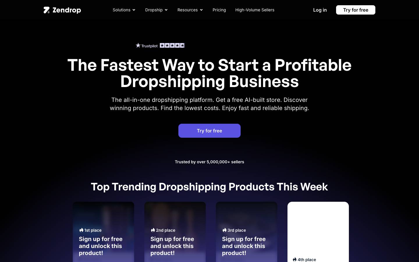 Zendrop's homepage, as read on Oct 2, 2026