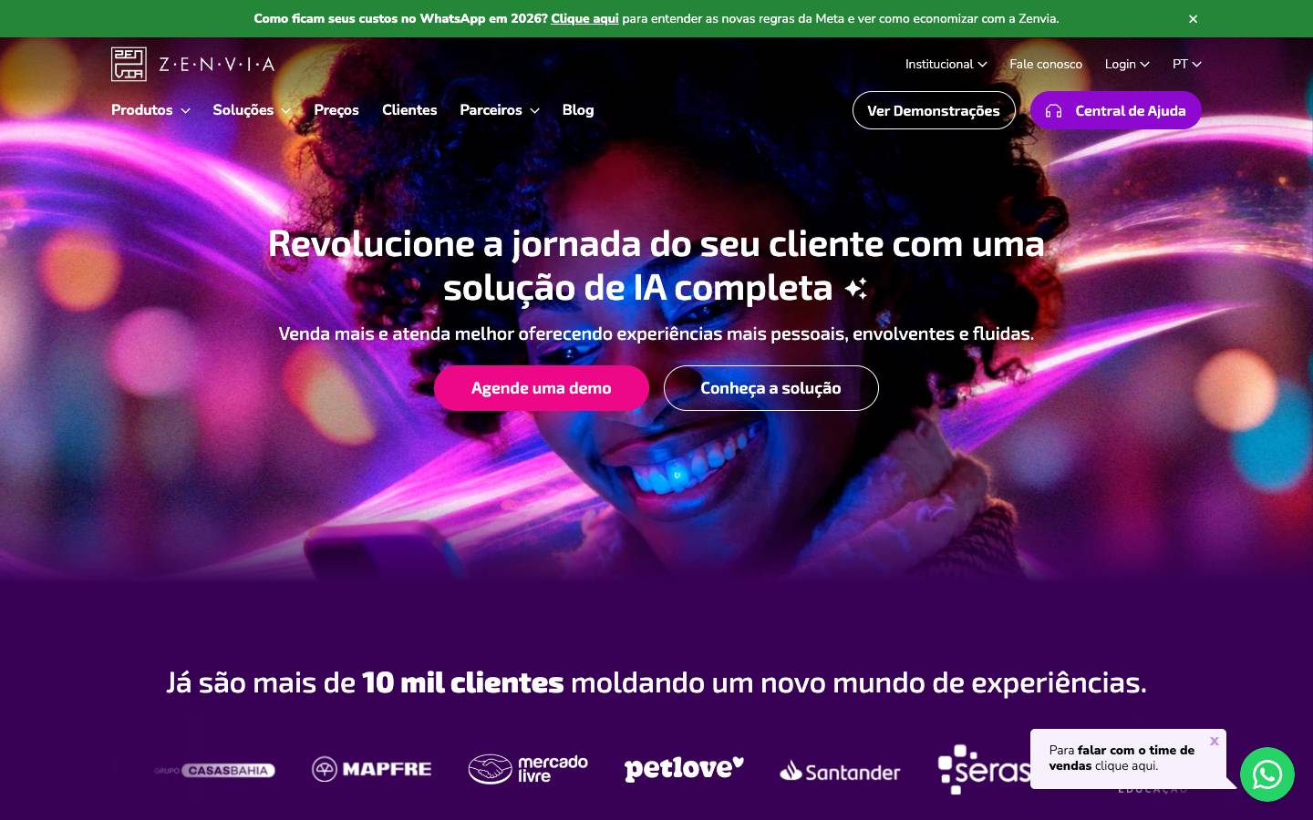 Zenvia's homepage, as read on Oct 2, 2026