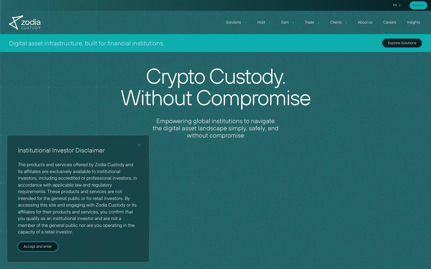 Zodia Custody's homepage, as read on Oct 6, 2026
