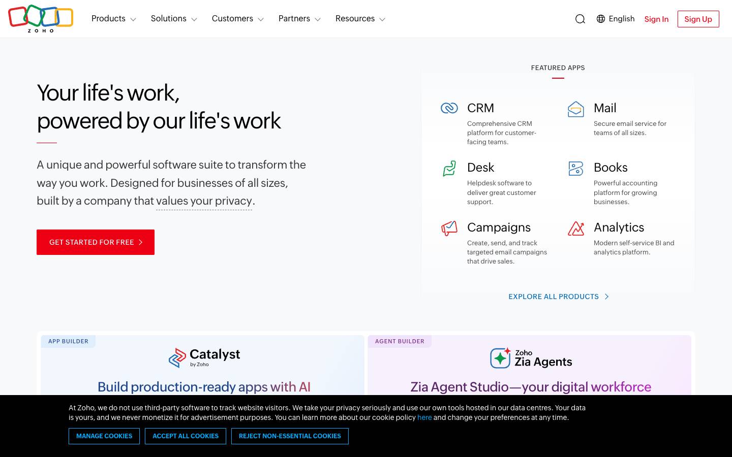 Zoho's homepage, as read on Oct 2, 2026