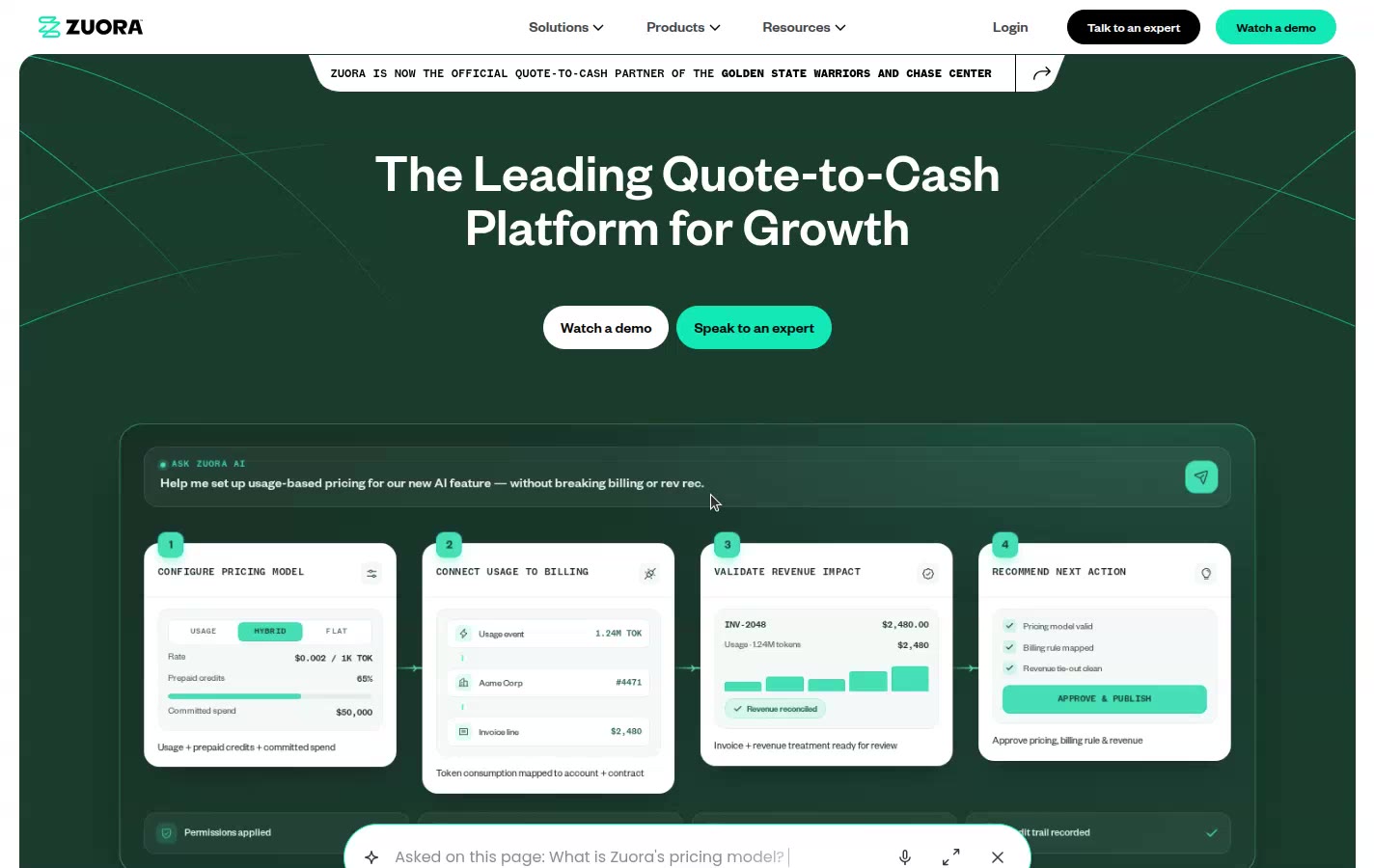 Zuora's homepage, as read on Oct 3, 2026